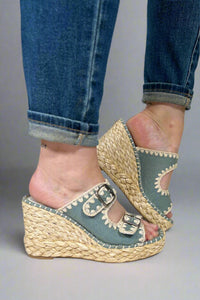 Rae Embroidered Espadrille Wedges - Blue