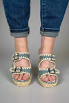 Rae Embroidered Espadrille Wedges - Blue