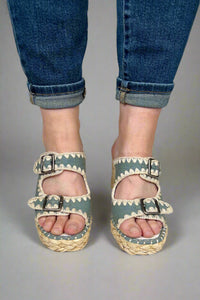 Rae Embroidered Espadrille Wedges - Blue