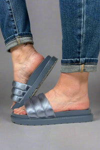 Padded Strap Slide Sandals - Blue