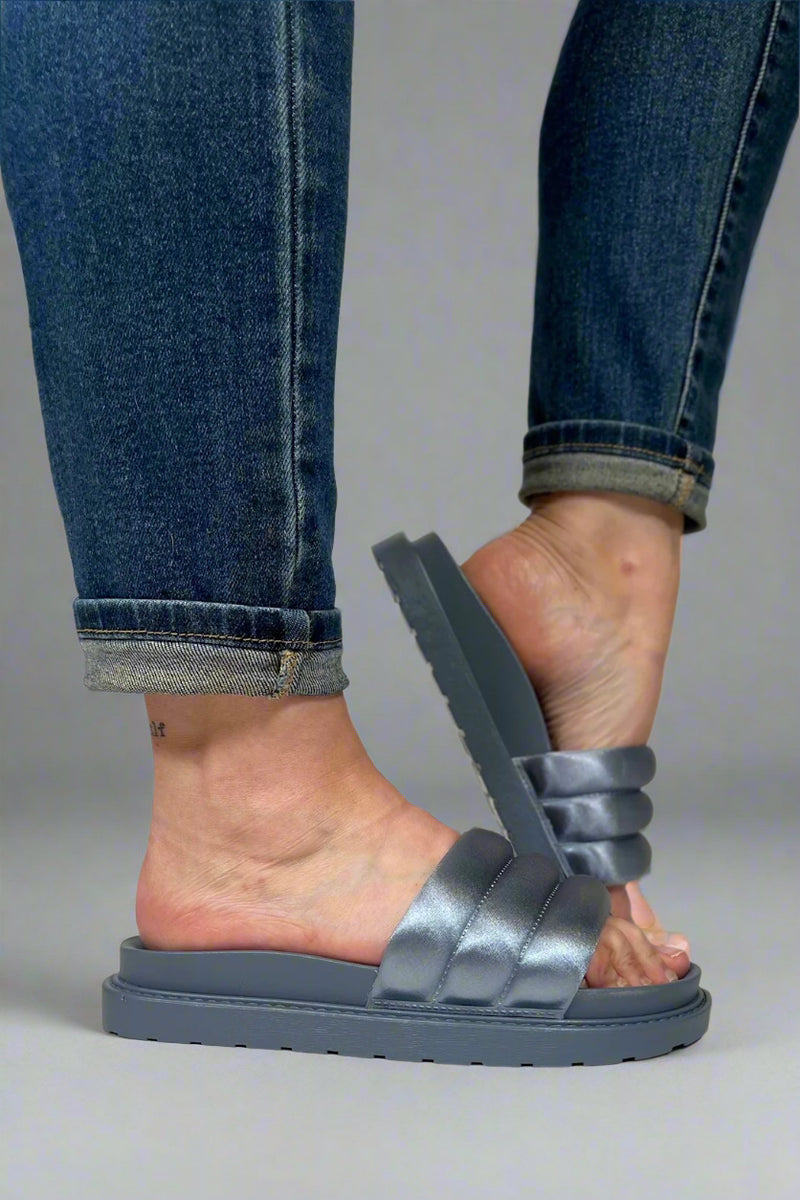 Padded Strap Slide Sandals - Blue
