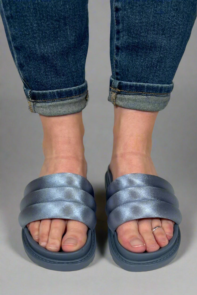 Padded Strap Slide Sandals - Blue