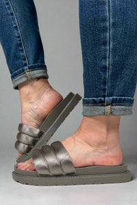 Padded Strap Slide Sandals - Grey