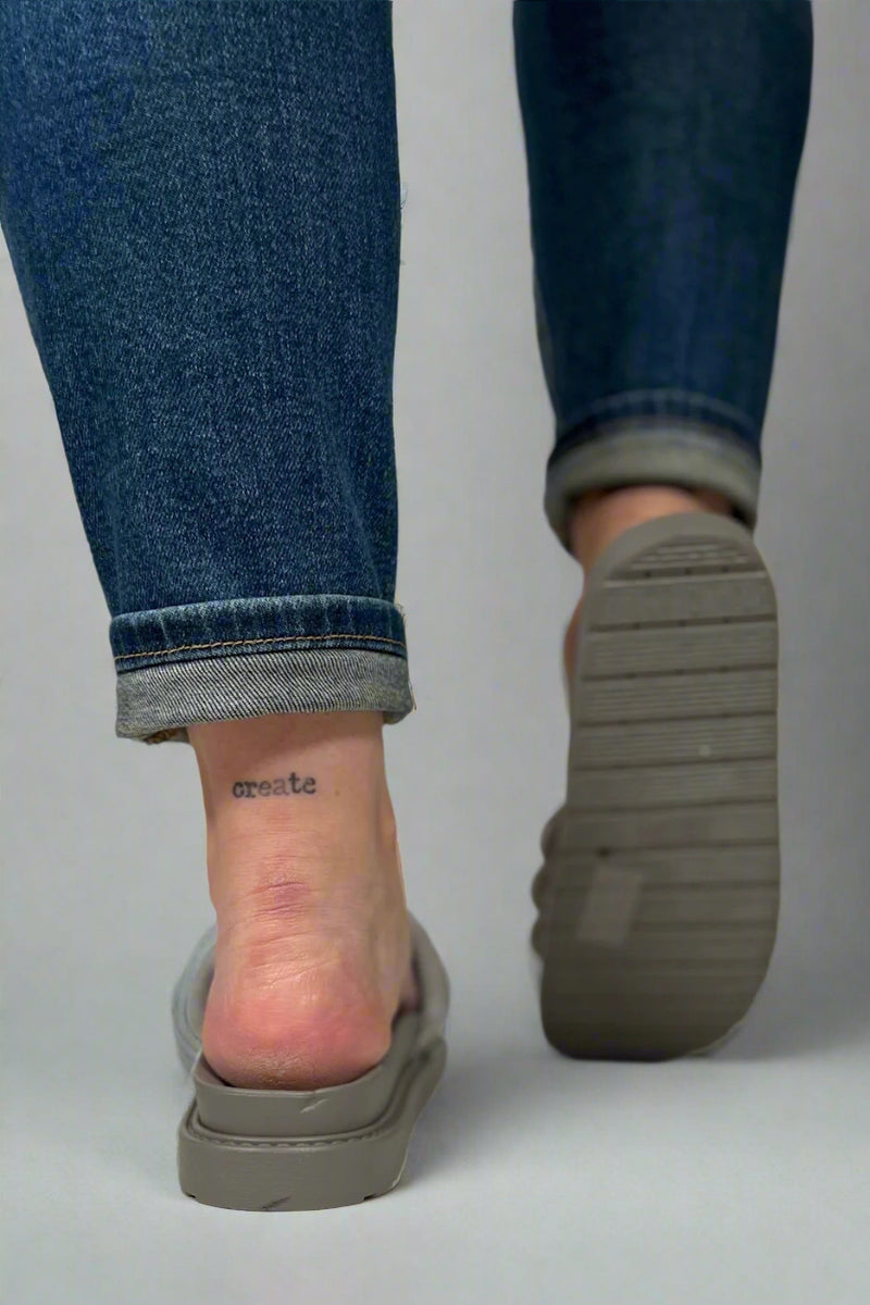 Padded Strap Slide Sandals - Grey