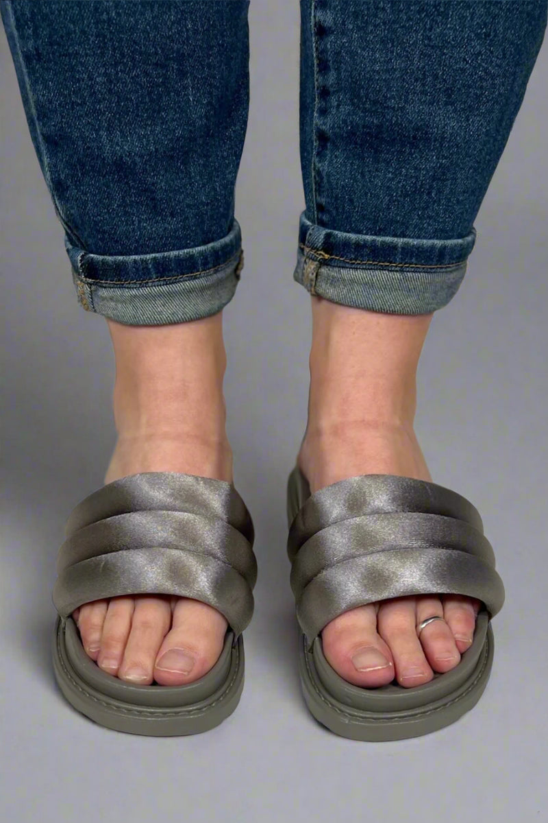Padded Strap Slide Sandals - Grey