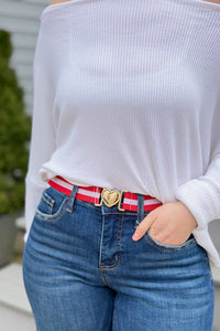 Love Buckle Belt - Red/White