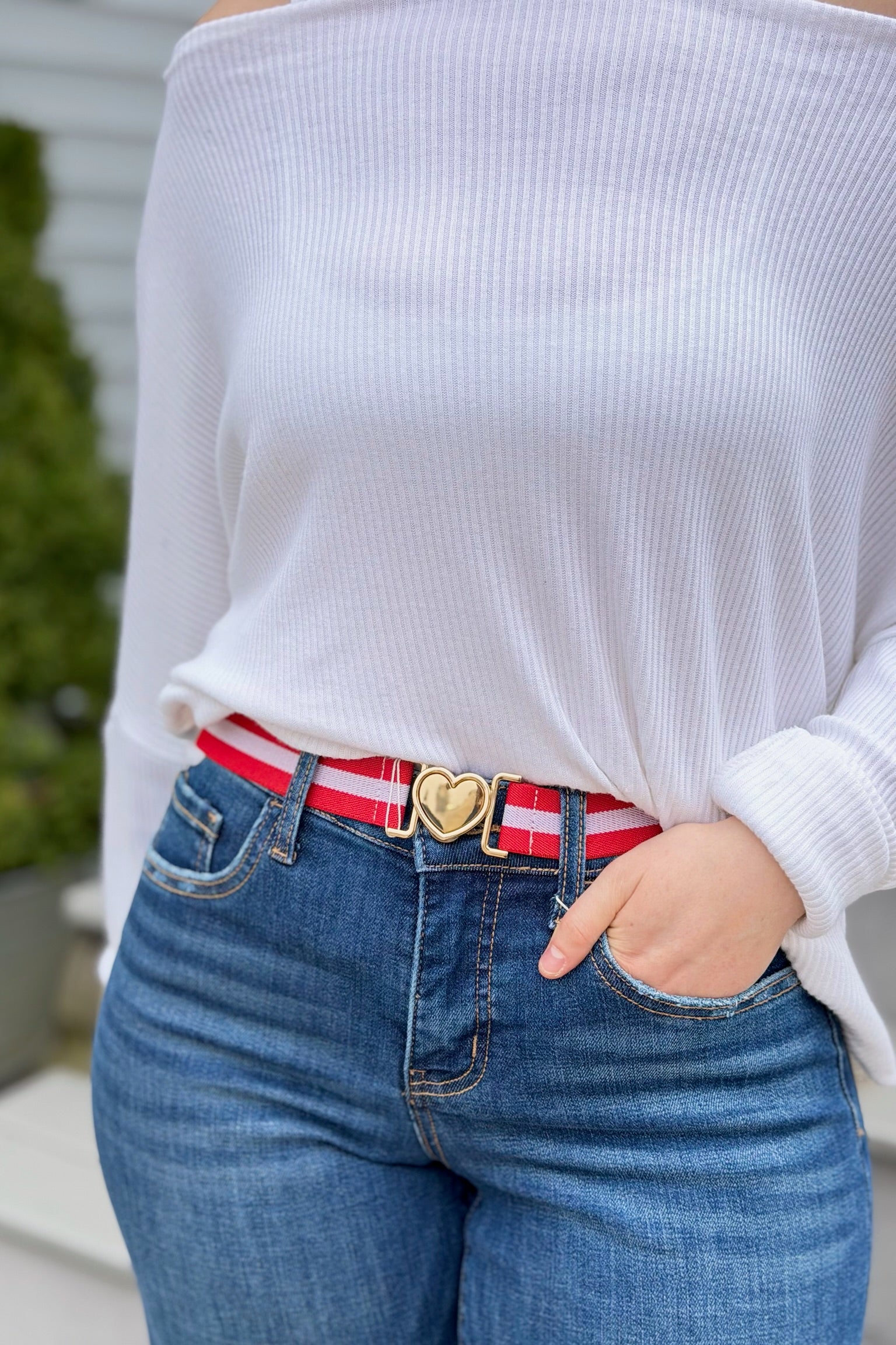 Love Buckle Belt - Red/White