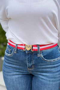 Love Buckle Belt - Red/White