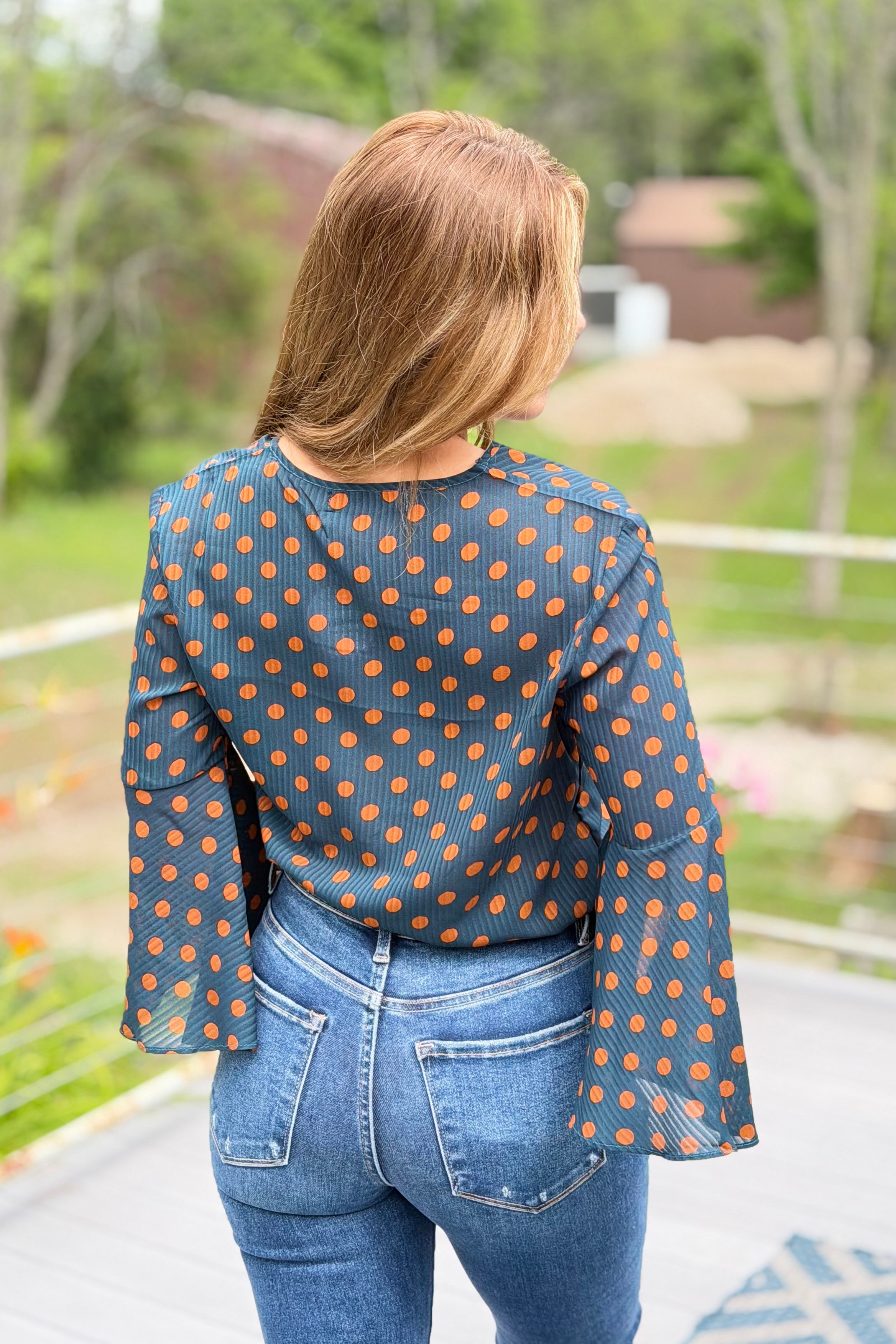 Flare Sleeves Polka Dot Top