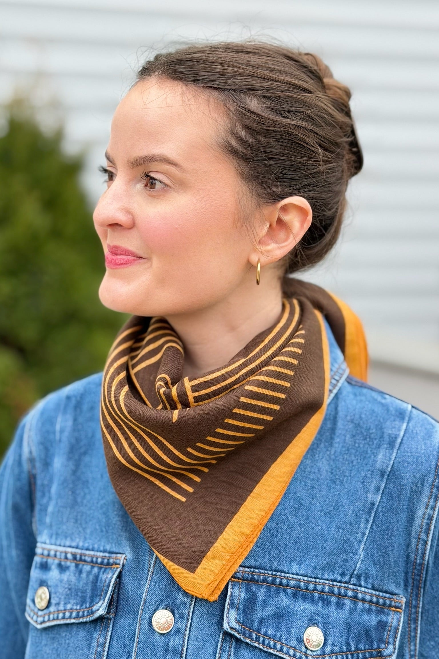 Geometric Square Scarf - Brown