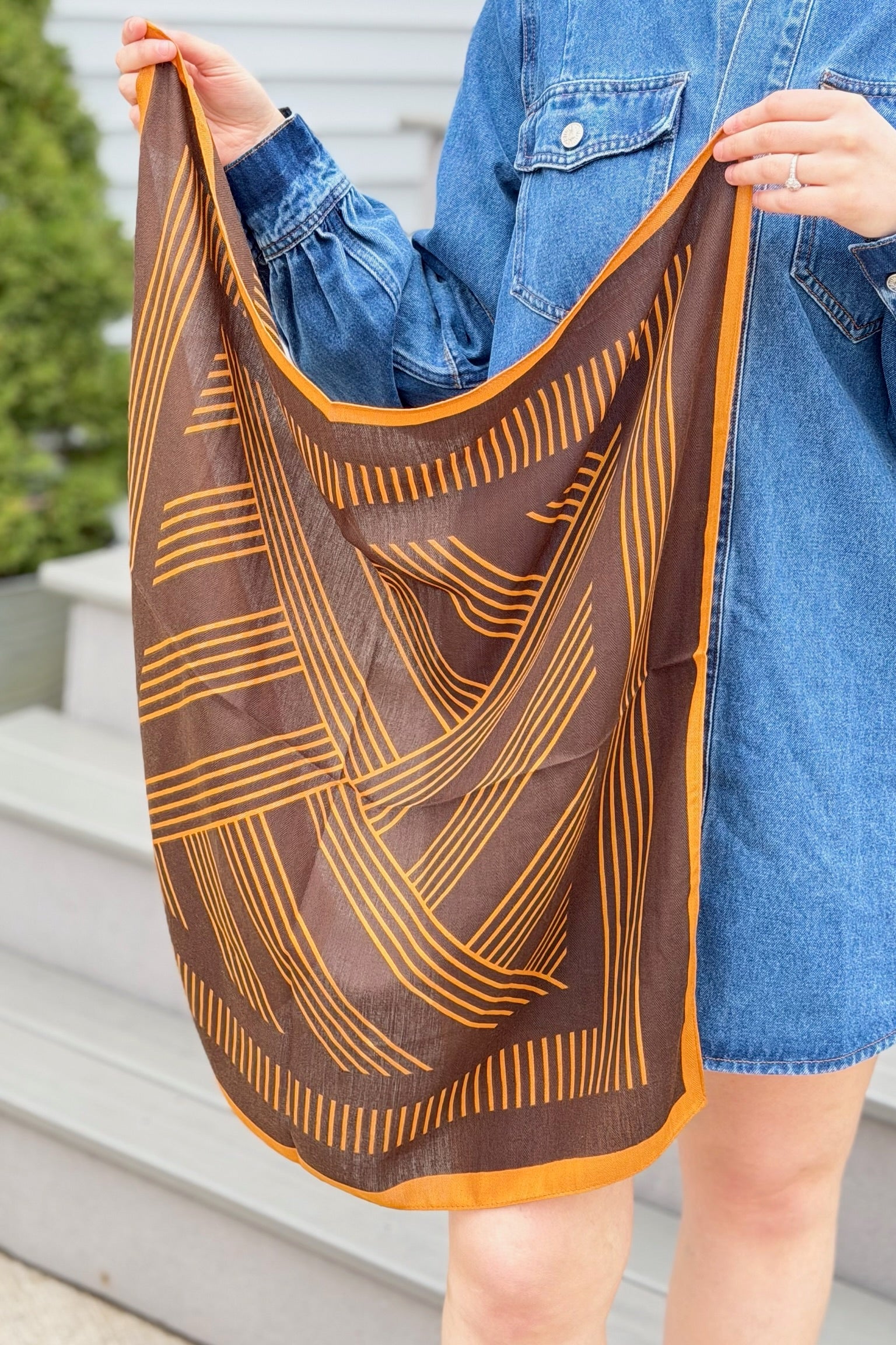 Geometric Square Scarf - Brown