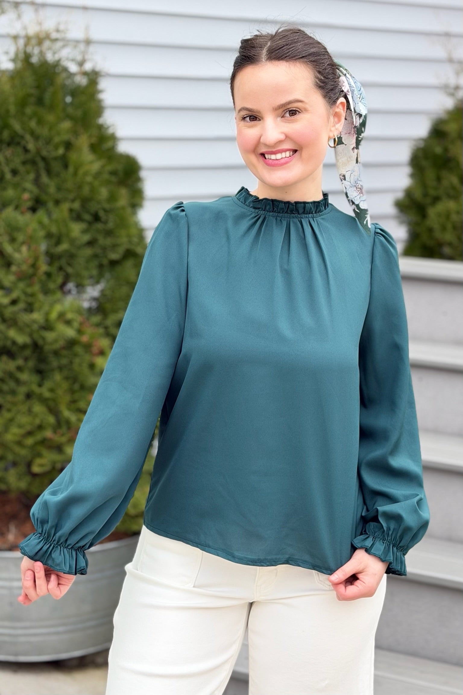 Casual Ruffle Hem Long Sleeve Shirt