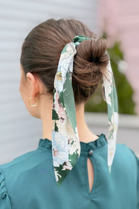 Ponytail Scrunchie With Ribbon - Green