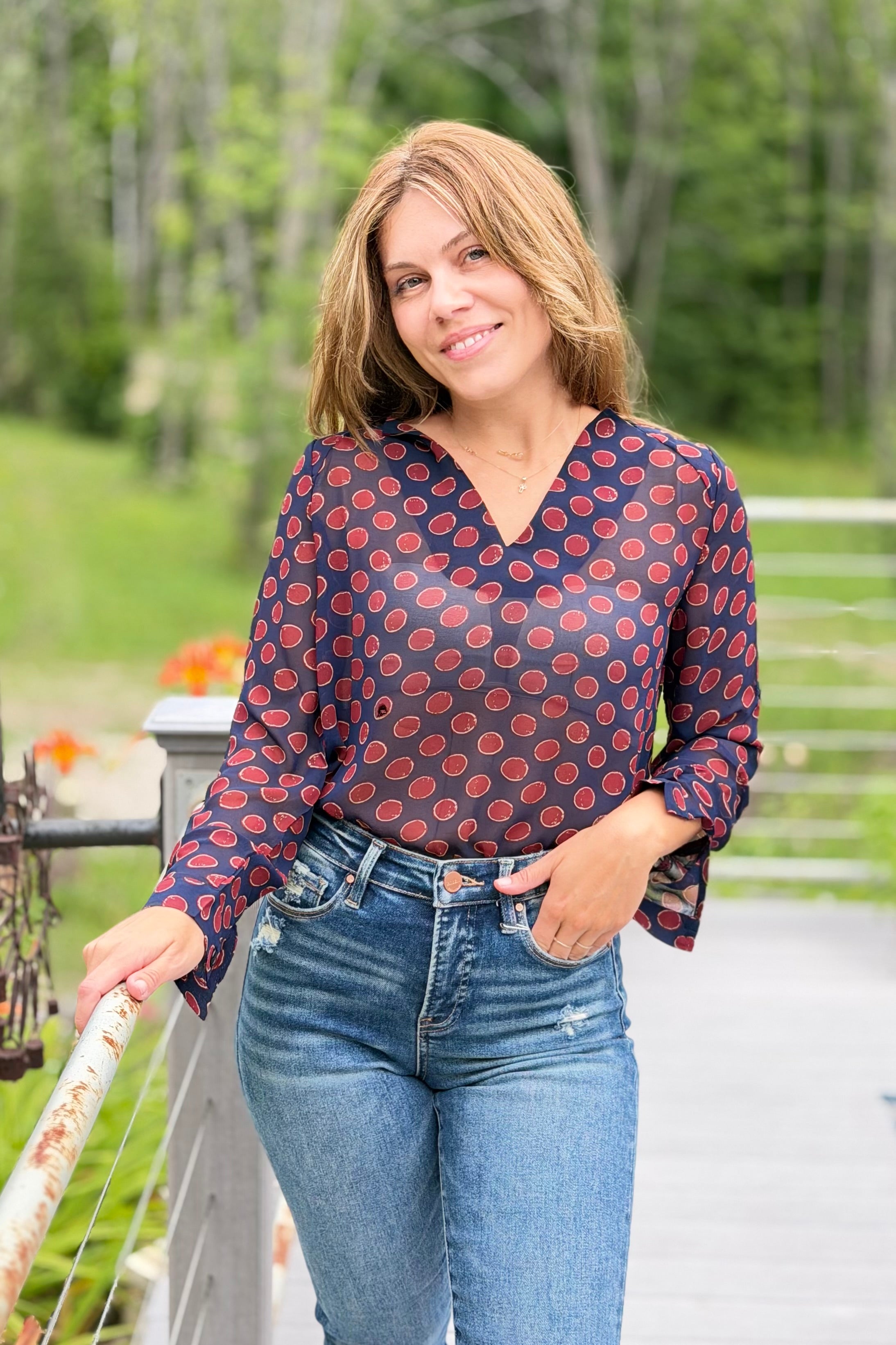 Red Circle Print Top