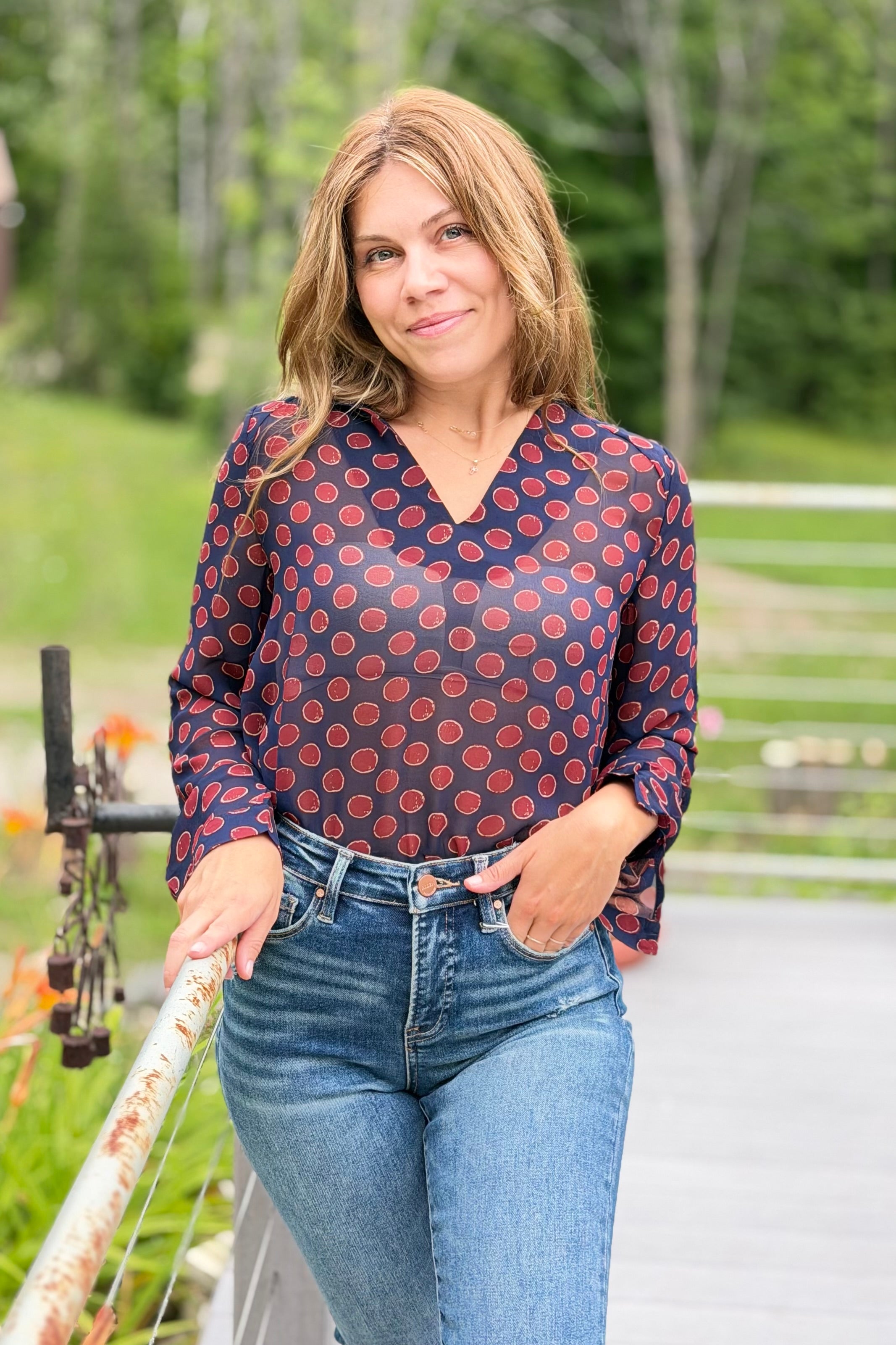 Red Circle Print Top