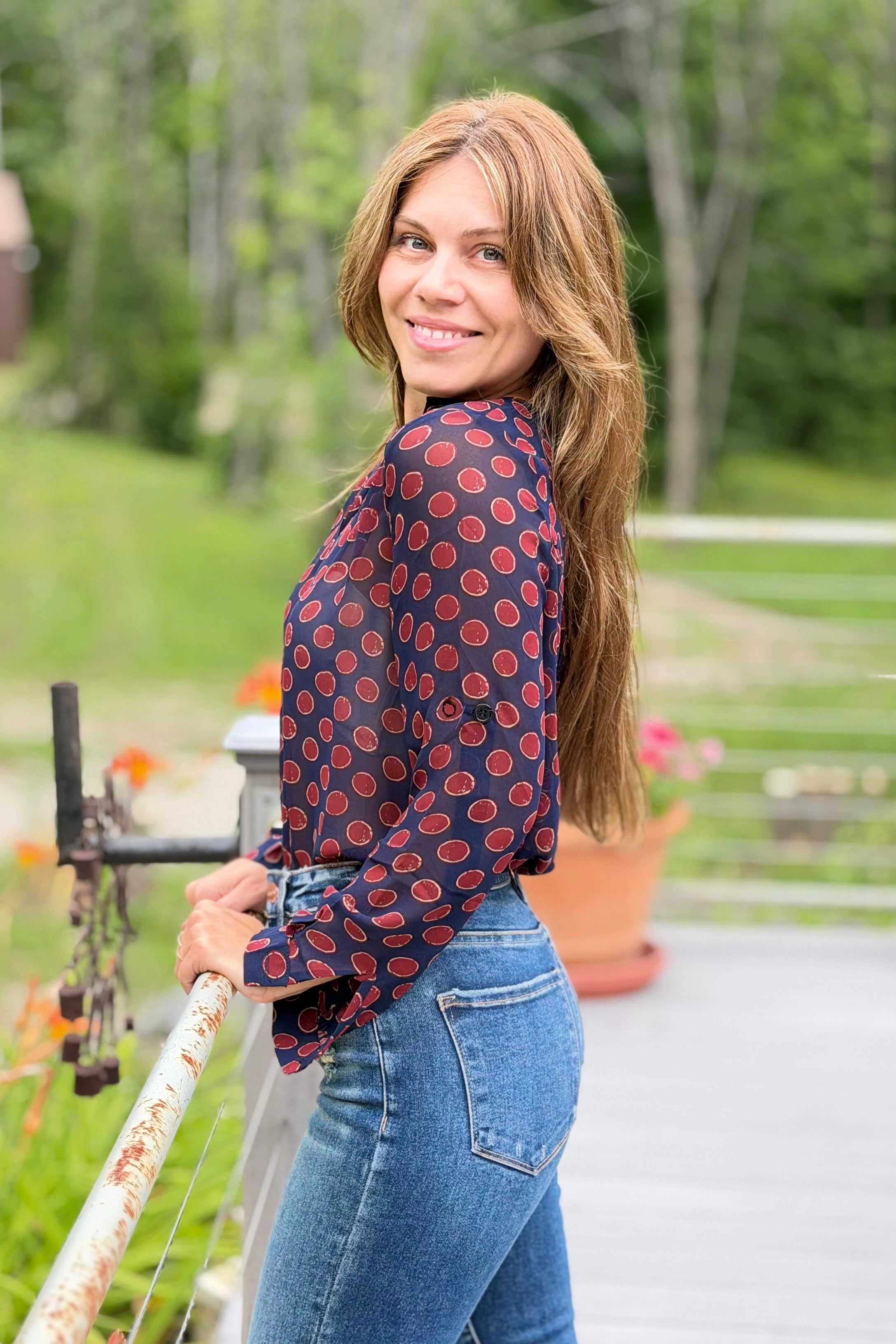 Red Circle Print Top