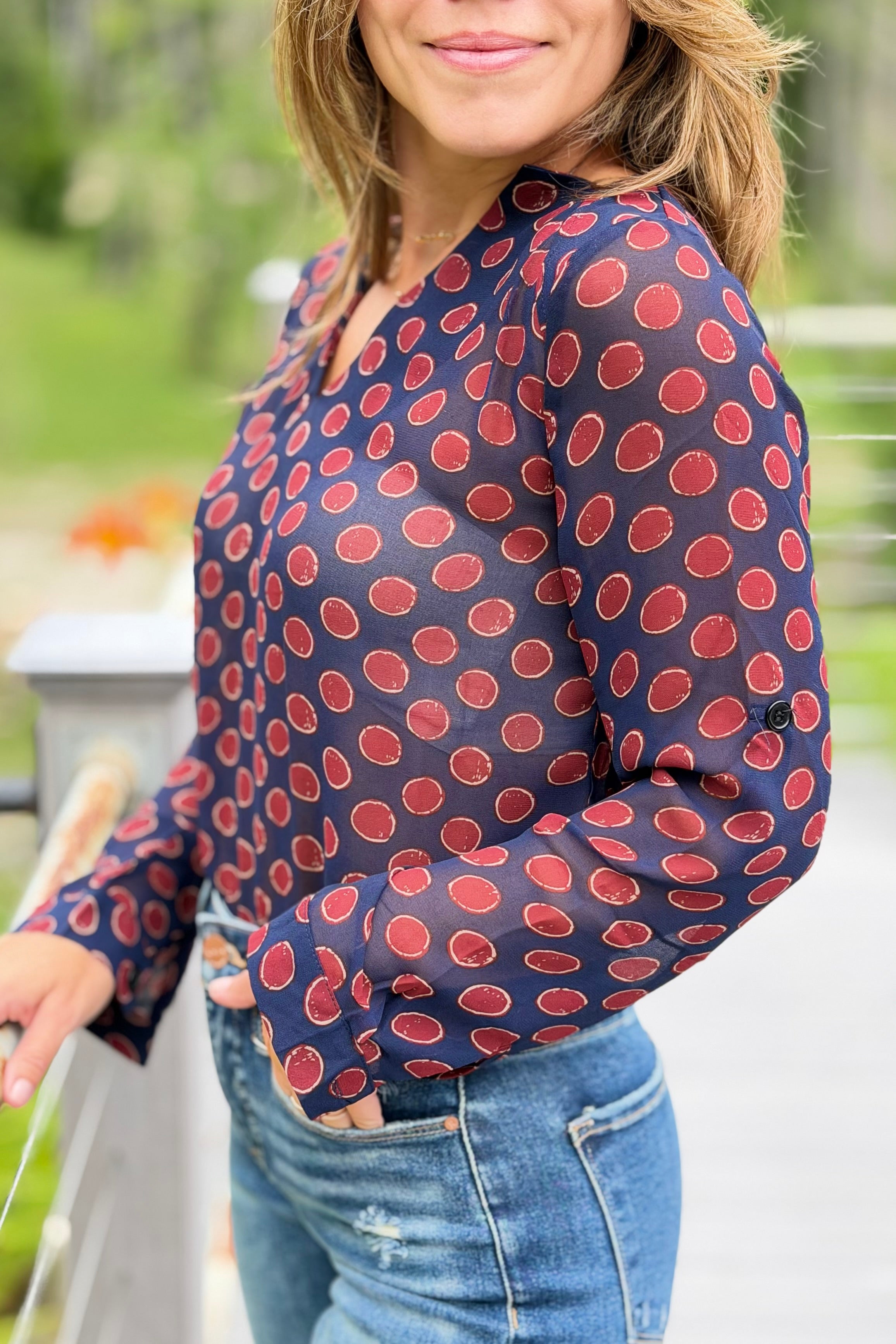 Red Circle Print Top