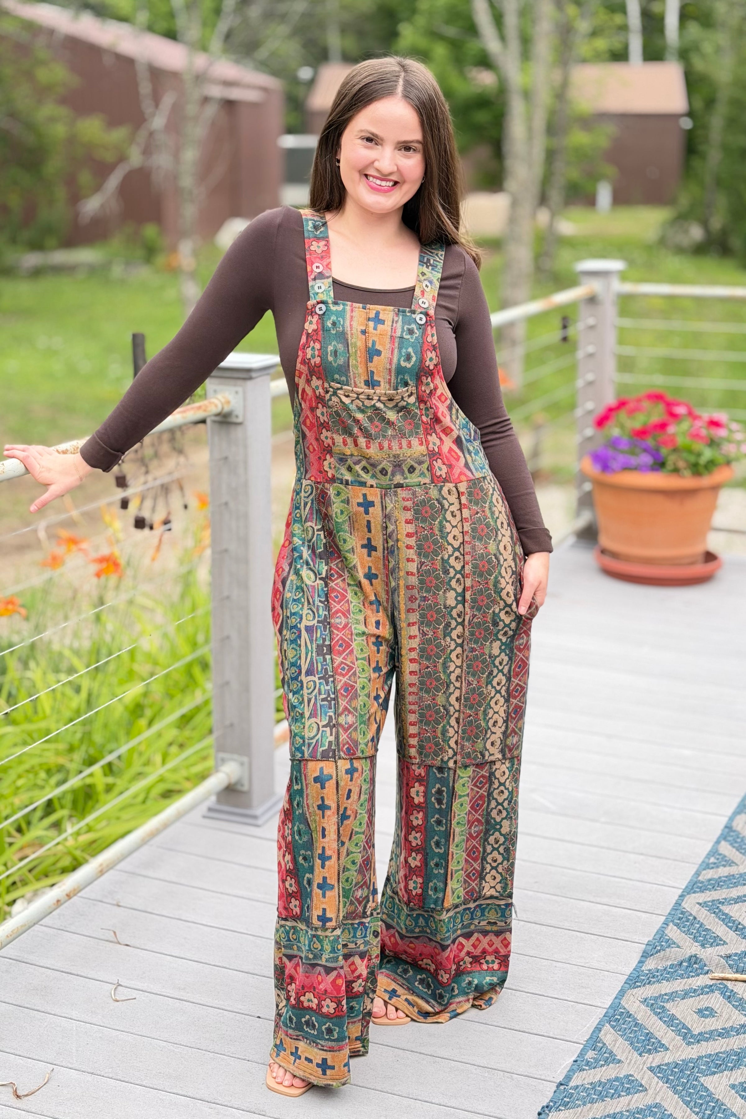 Overalls Patchwork Striped Geo Floral