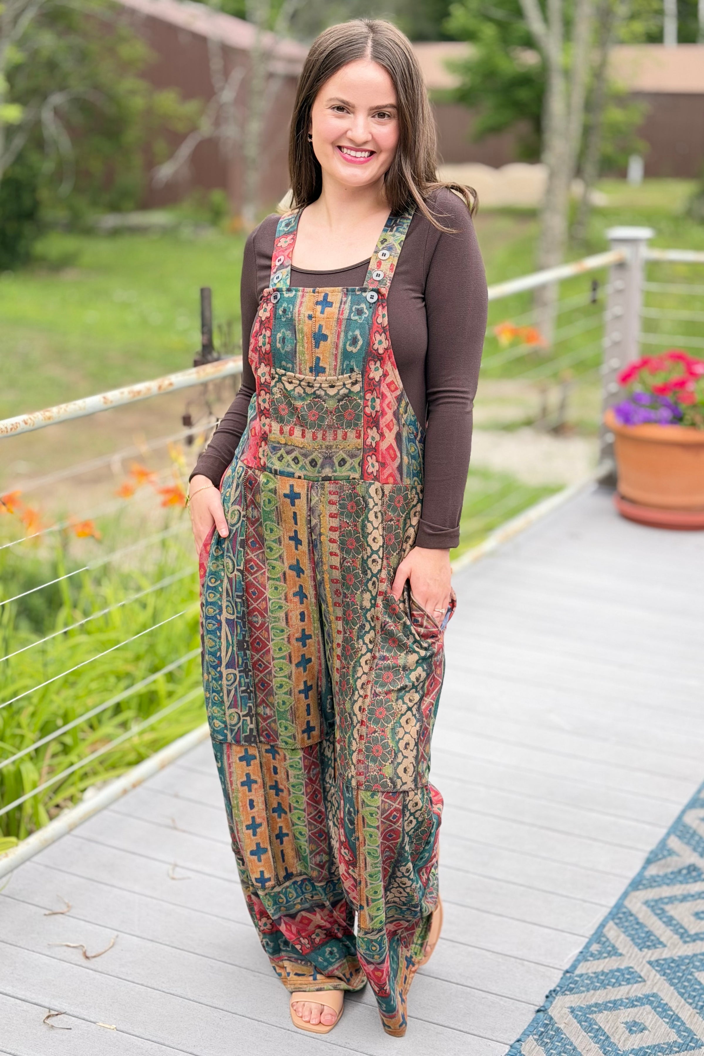 Overalls Patchwork Striped Geo Floral