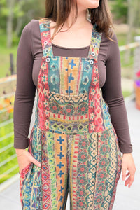 Overalls Patchwork Striped Geo Floral