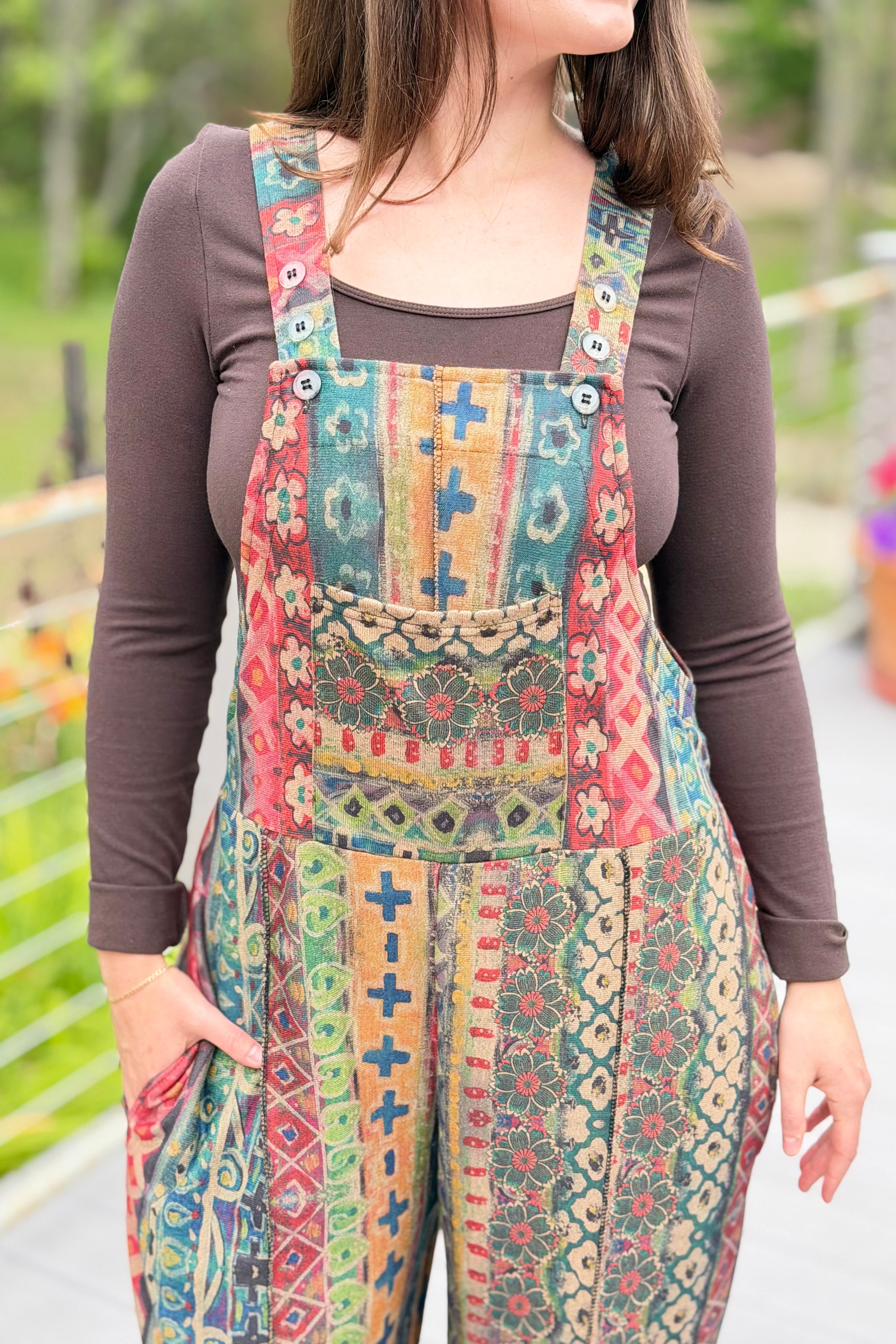 Overalls Patchwork Striped Geo Floral