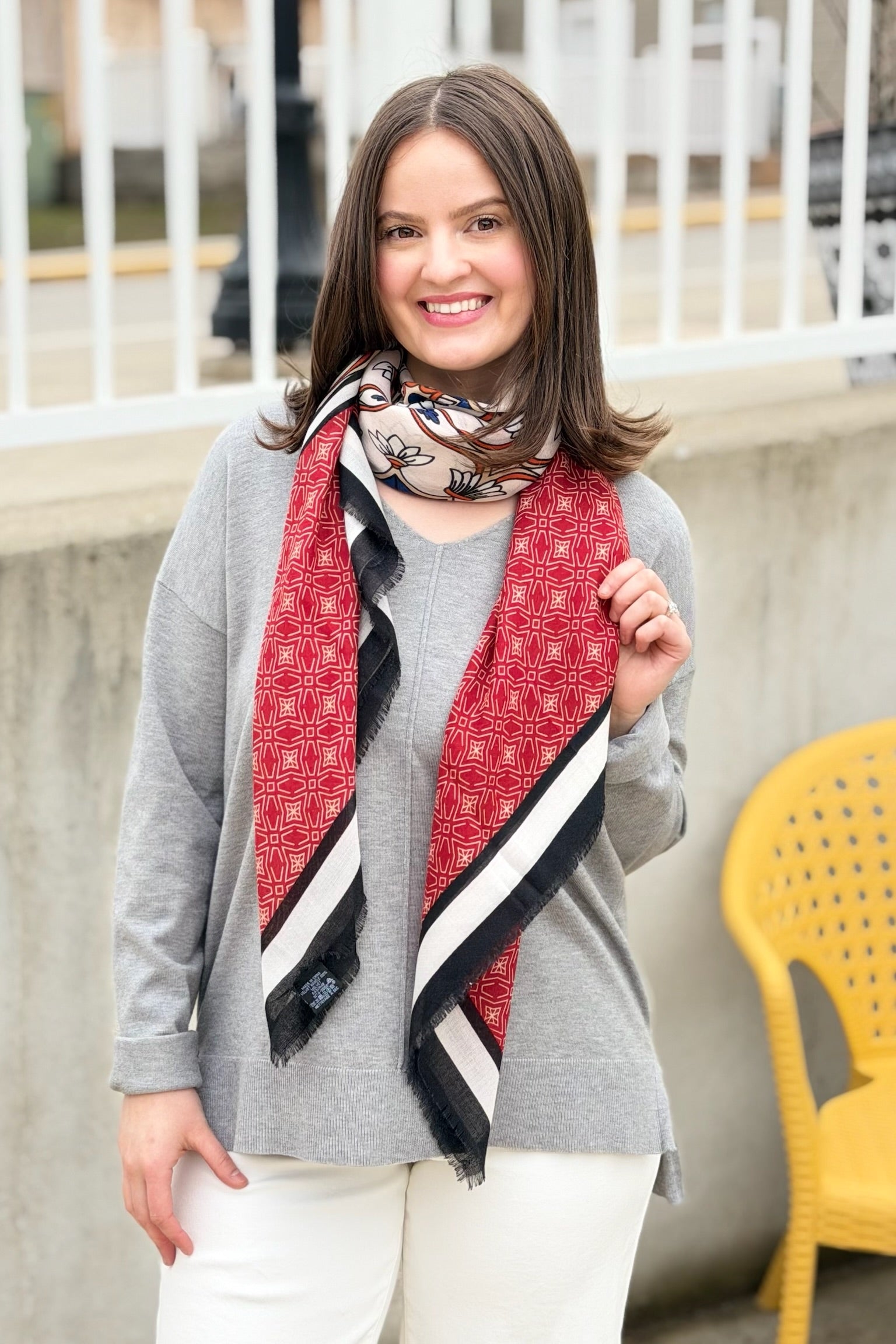 Geometric Lightweight Scarf - Red