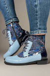 Chelsea Paisley Lace up Bootie - Blue