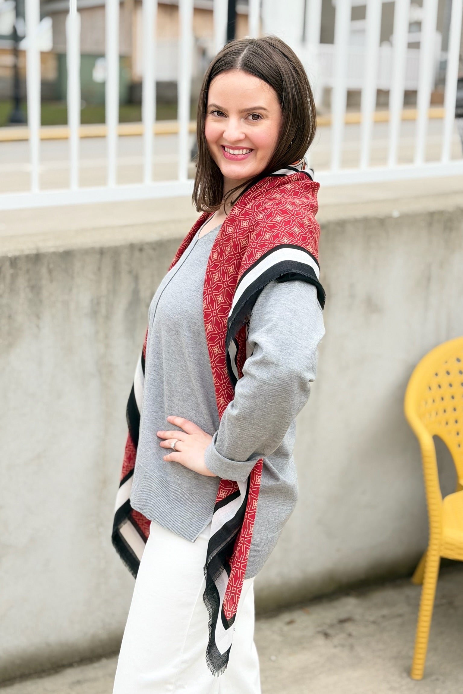 Geometric Lightweight Scarf - Red