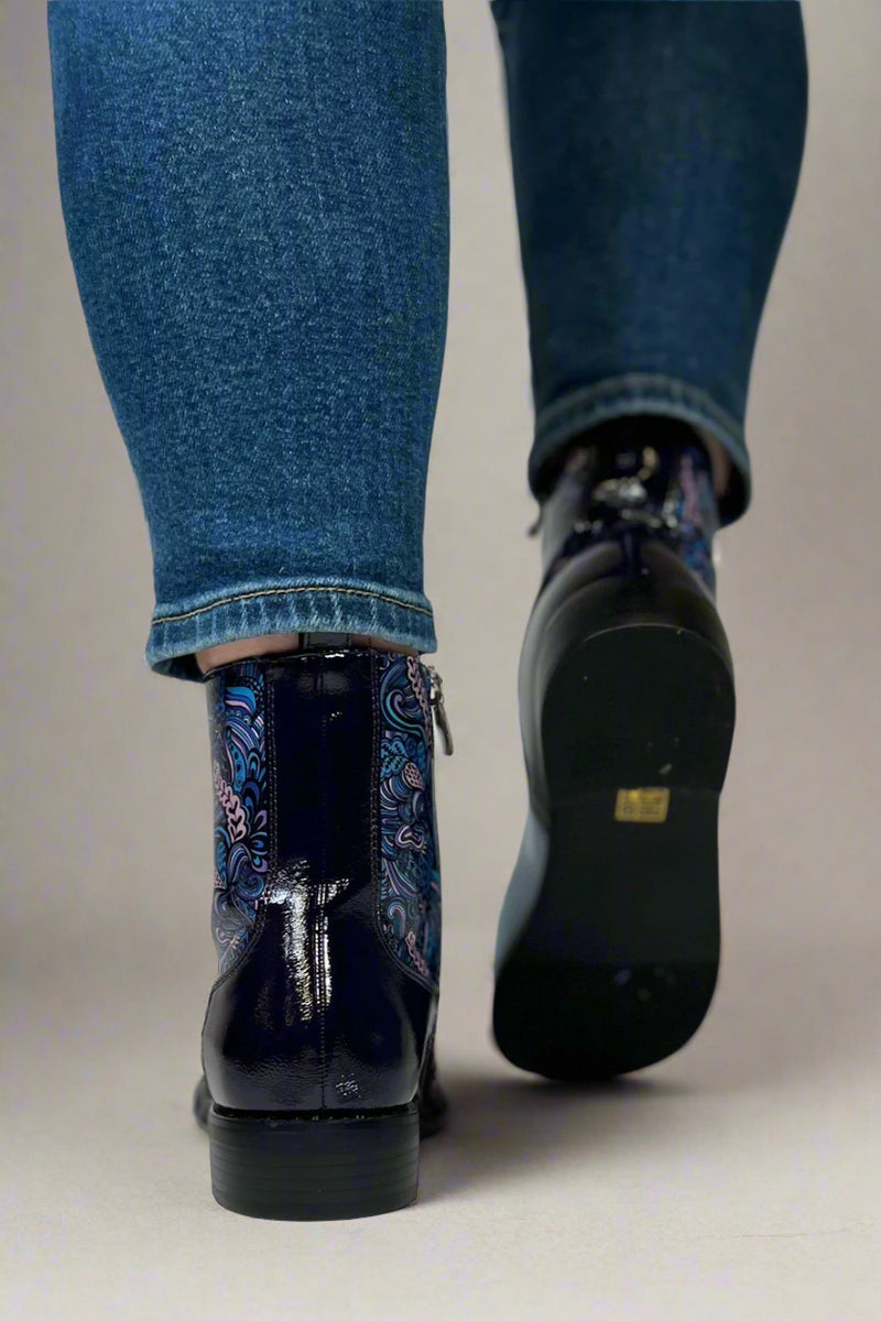 Chelsea Paisley Lace up Bootie - Blue