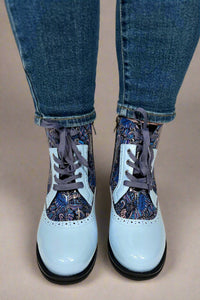 Chelsea Paisley Lace up Bootie - Blue