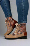 Chelsea Paisley Lace up Bootie - Camel