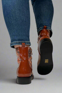 Chelsea Paisley Lace up Bootie - Camel