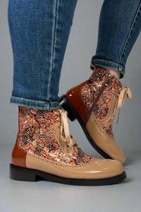 Chelsea Paisley Lace up Bootie - Camel
