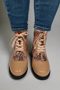 Chelsea Paisley Lace up Bootie - Camel
