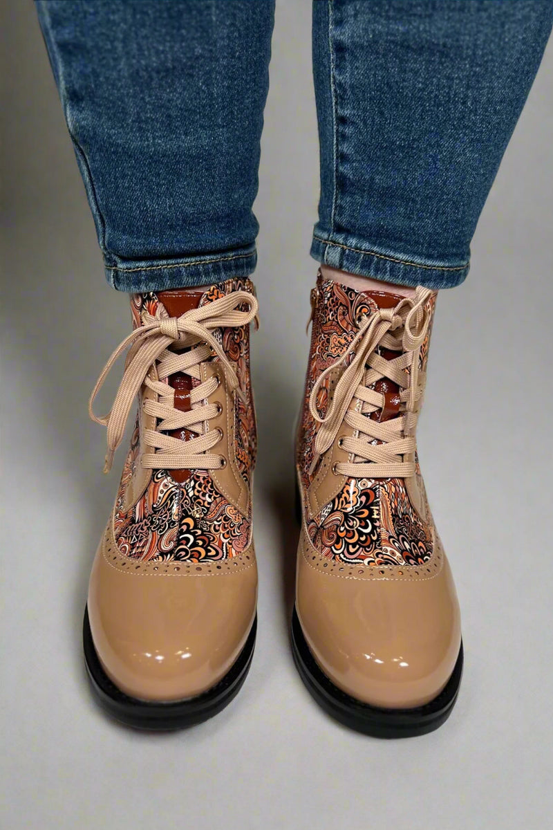 Chelsea Paisley Lace up Bootie - Camel