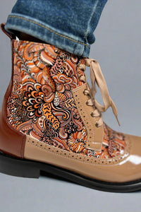 Chelsea Paisley Lace up Bootie - Camel