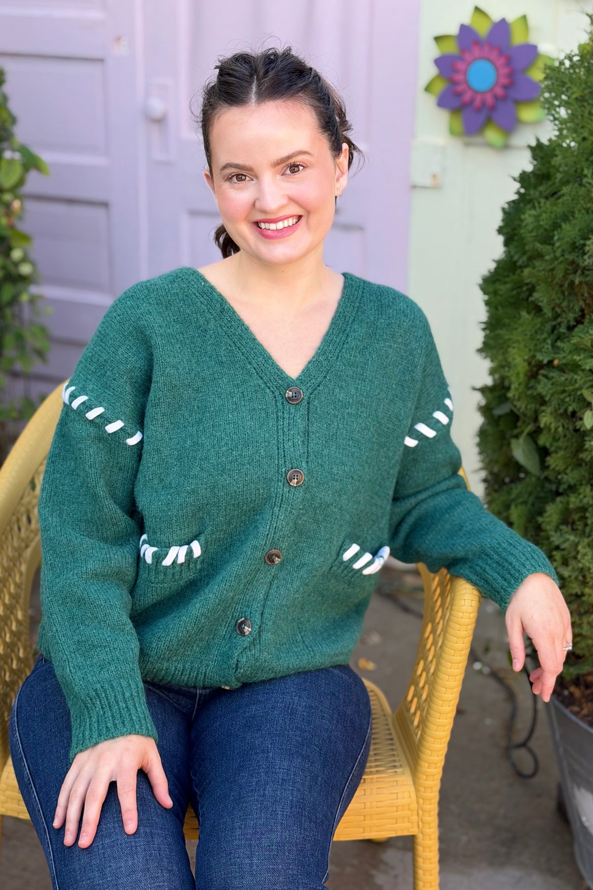 Stitch Detail Cardigan - Hunter Green