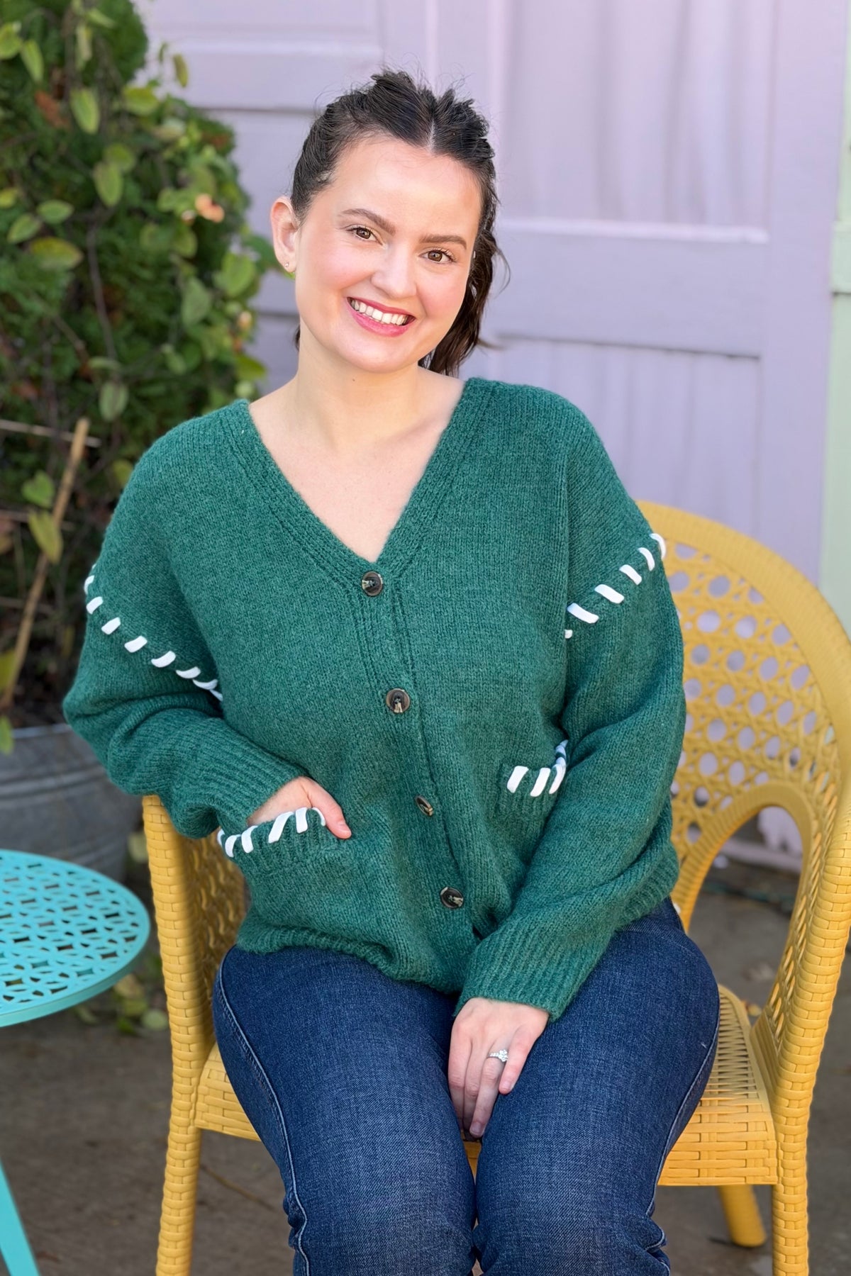 Stitch Detail Cardigan - Hunter Green
