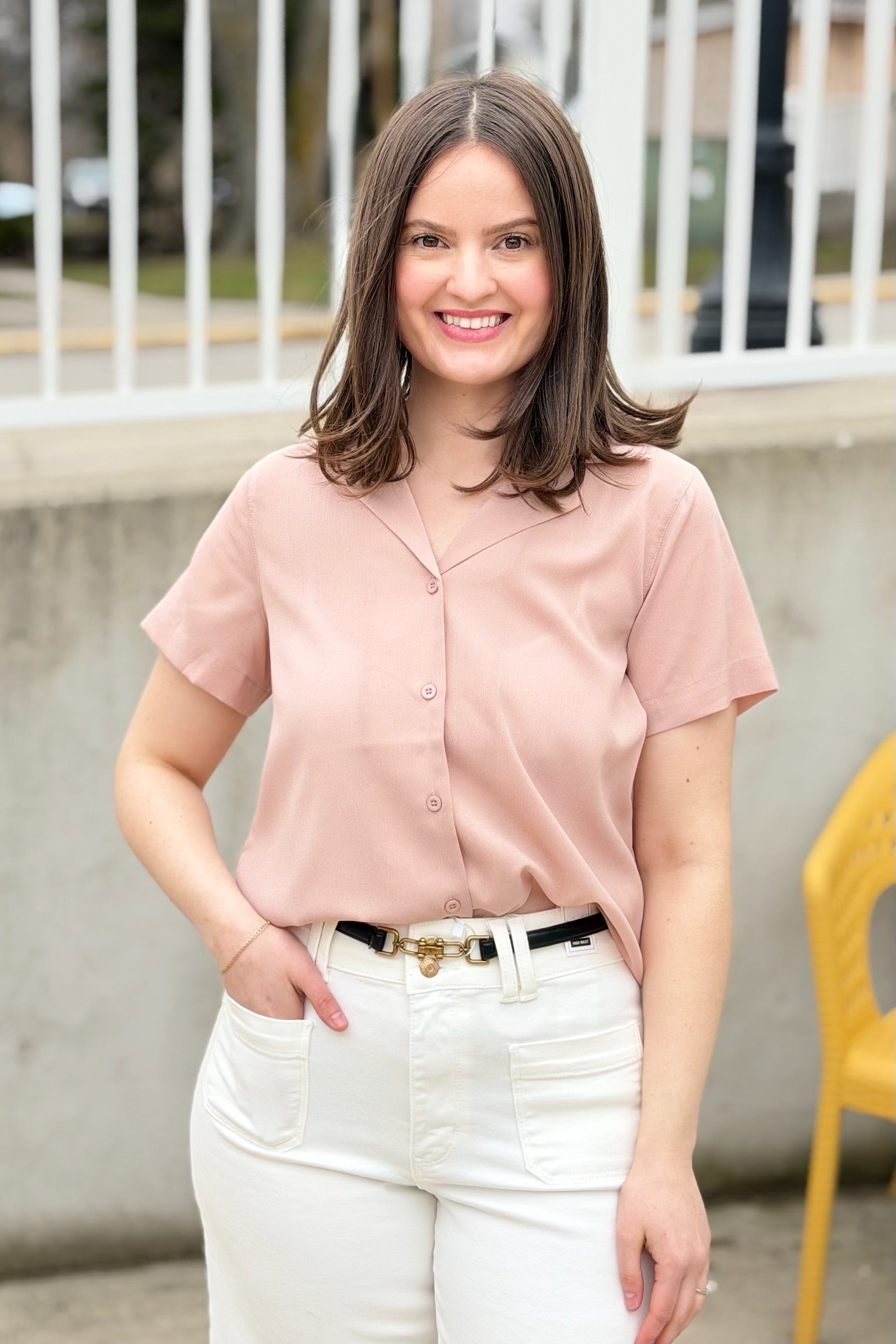 Notched Collar Button Up Shirt - Nude
