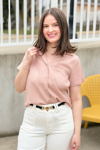 Notched Collar Button Up Shirt - Nude