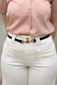 Thin Horseshoe Buckle Belt - Black