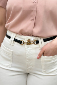 Thin Horseshoe Buckle Belt - Black