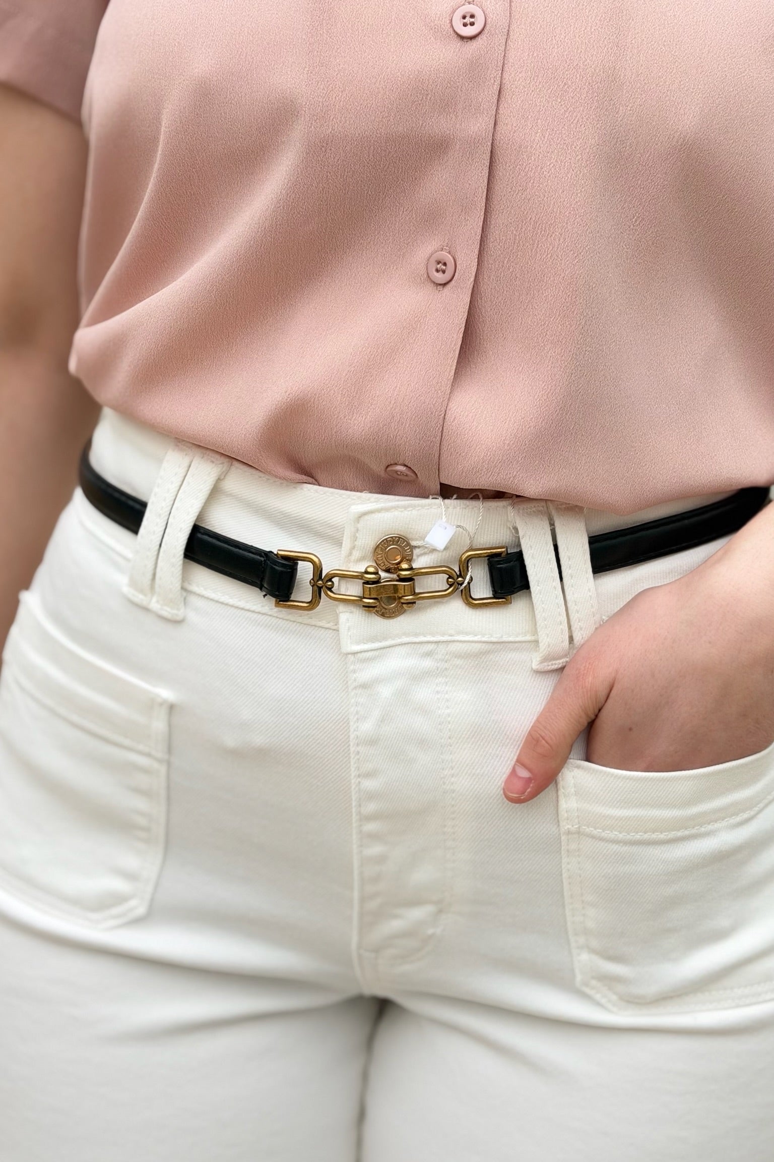 Thin Horseshoe Buckle Belt - Black