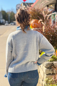Collared Denim Sweater - Grey