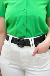 Round Buckle Woven Belt - Black