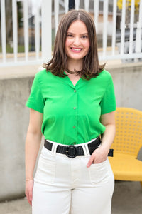 Notched Collar Button Up Shirt - Green