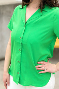 Notched Collar Button Up Shirt - Green