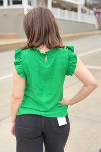 Ruffle Sleeve Pleated Top - Green