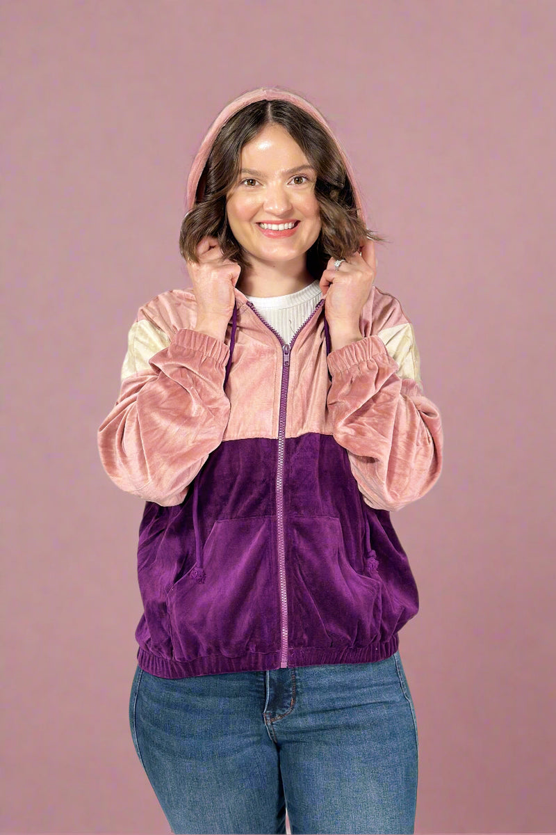 Velvet Retro Track Jacket - Plum