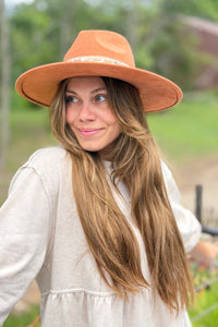 Hat With Floral Ribbon Band - Rust